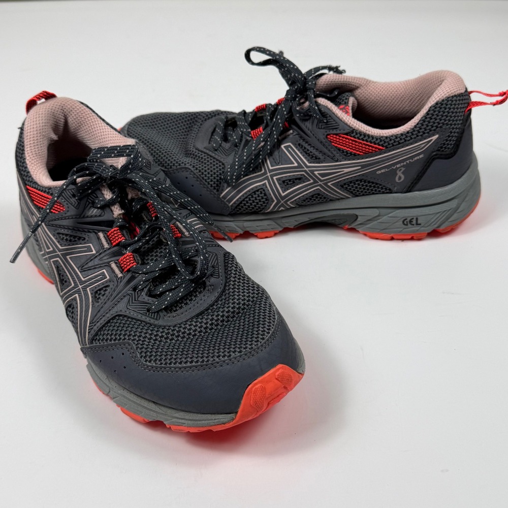 ASICS GEL Venture 8 Womens 7 Grey Orange Trail Running Shoes Gorpcore Athletic